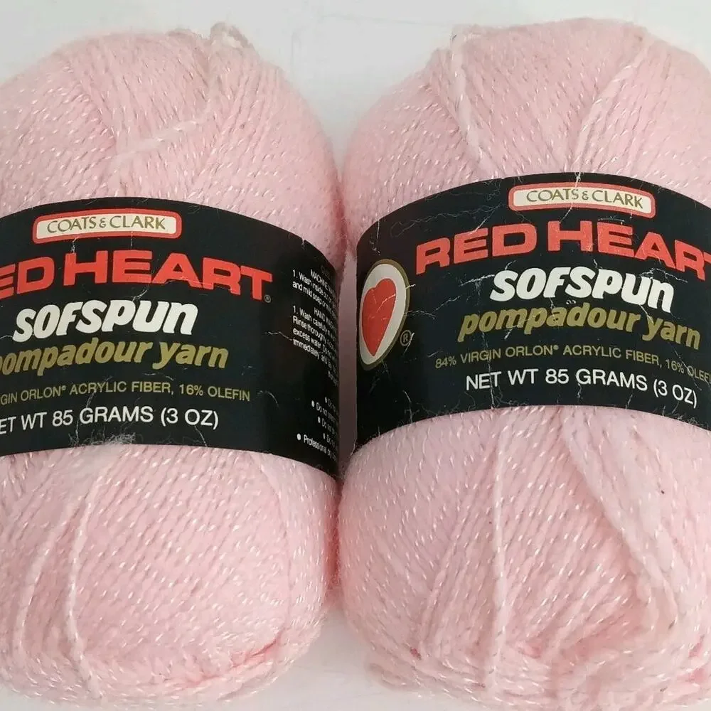 2X Coats & Clark Red heart Sofspun Orlon Pompadour Yarn Pastel Pink 3 0z
